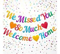 Set di 2 striscioni di benvenuto a casa, multicolore glitterato "Welcome Home" e "We Missed You So Much", decorazione per feste di ritorno a casa con ago prefilettato e corda per appendere