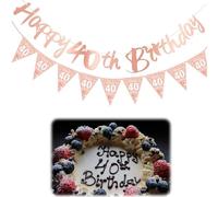 Set di 2 striscioni personalizzati per compleanno, decorazione per il 40° compleanno, per uomini e donne, design leggero e chic con corona scintillante per interni ed esterni