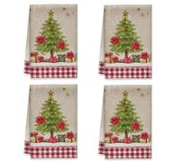 Set di 2 strofinacci da cucina a forma di albero di Natale, confezione regalo natalizia con stella di Natale, strofinacci da cucina in microfibra rossa ad asciugatura rapida per decorazioni natalizie