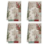 Set di 2 strofinacci da cucina a forma di fiocco di neve, strofinacci da cucina in microfibra ad asciugatura rapida, rustici natalizi, con motivo a bacche di pino, per asciugare i piatti, essenziali