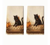 Set di 2 strofinacci da cucina a forma di gatto, fantasiosi biscotti con zucche stagionali, in microfibra, ad asciugatura rapida, per cucina, regalo di inaugurazione della casa, elementi essenziali
