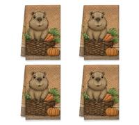 Set di 2 strofinacci da cucina a forma di porcellino d'India autunnale, cesto di verdure di stagione, morbidi asciugamani arancioni per il lato della stufa, decorazione da cucina, 16 x 26 pollici (2