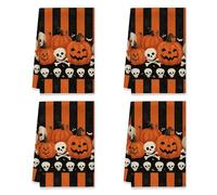 Set di 2 strofinacci da cucina a forma di zucca, Halloween, fantasiosi teschi e ossa incrociate, arancioni, riutilizzabili, per la decorazione della cucina durante le feste, 16 x 26 pollici (2 pezzi)