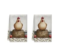 Set di 2 strofinacci da cucina autunnali con gallina, rustici pagliaio con frutta marrone, assorbenti, per asciugare la cucina, decorazione per la casa, 40,6 x 61 cm (2 pezzi)