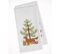 Set di 2 strofinacci da cucina bianchi con motivo ""Golden Retriever Merry Christmas Tree""