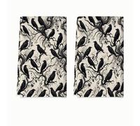 Set di 2 strofinacci da cucina con corvi, stile gotico vintage con rami e foglie, per Halloween, morbidi, assorbenti, per asciugare i piatti, pulire le mani, 40,6 x 61 cm