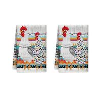 Set di 2 strofinacci da cucina con gallo, motivo geometrico rustico con galline in microfibra rossa, per asciugare la cucina, decorazione per le vacanze, 40,6 x 61 cm (2 pezzi)