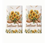 Set di 2 strofinacci da cucina con girasole, mattarello per il pane rustico giallo autunnale, assorbenti, morbidi, per cucinare, lavare i piatti, regalo per uso quotidiano, 40,6 x 61 cm