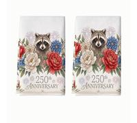 Set di 2 strofinacci da cucina con procione, in microfibra rossa, ad asciugatura rapida, decorazione per la casa, 40,6 x 61 cm