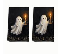 Set di 2 strofinacci da cucina fantasiosi con stelle festive, per Halloween, neri, assorbenti, morbidi, per asciugare i piatti, pulire le mani e cucinare, 40,6 x 61 cm