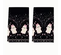 Set di 2 strofinacci da cucina fantasiosi, cuori, stelle, Halloween, neri, riutilizzabili, per asciugare i piatti, per asciugare i piatti e pulire le mani, 40,6 x 61 cm