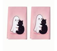 Set di 2 strofinacci da cucina fantasiosi e carini gatti con stelle di Halloween, pesca, riutilizzabili, per asciugare i piatti, pulire le mani e cucinare, 40,6 x 61 cm