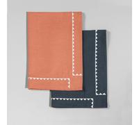 Set di 2 strofinacci da cucina in cotone, lino e ricami bianchi, 50x70 cm