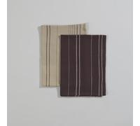 Set di 2 strofinacci in cotone intrecciato marrone e beige 50x70 cm