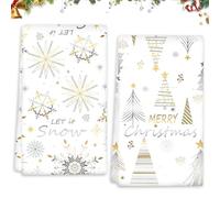 Set di 2 Strofinacci Natalizi,Strofinacci Cucina Natalizi Forma Alberi da Cucina Natale,Asciugamani Cucina Con Fiocchi Neve,Motivo a Quadri,l'assorbente, resistenti 45x66 cm (Oro E Argento)