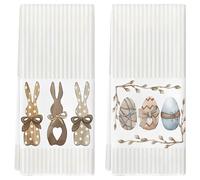 Set di 2 strofinacci pasquali in microfibra (40 x 60 cm) - Asciugamani da cucina assorbenti con coniglietti e uova, strofinacci primavera, bella decorazione pasquale e decorazione pasquale per la