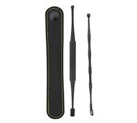 Set di 2 Strumenti per la Pulizia delle Orecchie, Kit per la Rimozione del Cerume con Raschietto e Spazzola, Scatola di Immagazzinaggio, Nero
