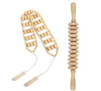 Set di 2 strumenti per massaggi in legno, manuale per massaggio alla schiena, corda e rullo massaggiante, strumenti portatili per il massaggio del corpo, per collo, spalle, schiena, vita, cosce e