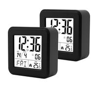 Set di 2 sveglia digitale, radiosveglia digitale con batteria, sveglia da viaggio con indicatore di temperatura, data snooze, otto lingue, retroilluminazione 12/24 ore, per soggiorno, camera da letto