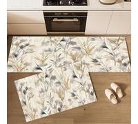 Set di 2 Tappeti Cucina Antiscivolo Lavabili Natura Piante Erbacce Fiori, Antifatica e Assorbenti, Tappetini Decorativi per Cucina, Corridoio, Ingresso 40×60cm+40×120cm