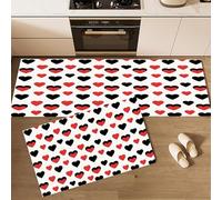 Set di 2 Tappeti Cucina Antiscivolo Lavabili Semplice Geometrico Cuore D'Amore Graffiti, Antifatica e Assorbenti, Tappetini Decorativi per Cucina, Corridoio, Ingresso 50×80cm+50×160cm