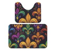 Set di 2 tappeti da bagno colorati Mardi Gras Fleur De Lis assorbente e tappetino da bagno tappetino antiscivolo con piedistallo WC