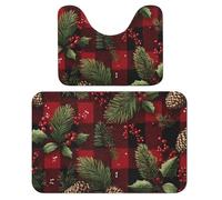 Set di 2 tappeti da bagno con motivo a foglie di pigna, tappetino assorbente e tappetino da bagno antiscivolo con piedistallo