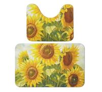 Set di 2 tappeti da bagno con pittura ad olio e girasoli ad acquerello e tappetino da bagno assorbente tappetino da bagno tappetino antiscivolo con piedistallo WC