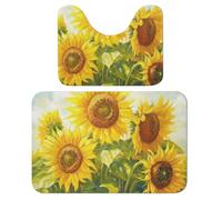 Set di 2 tappeti da bagno con pittura ad olio e girasoli ad acquerello e tappetino da bagno assorbente tappetino da bagno tappetino antiscivolo con piedistallo WC