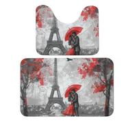Set di 2 tappeti da bagno con pittura ad olio e Torre Eiffel Parigi, tappetino da bagno assorbente e tappetino da bagno tappetino antiscivolo con piedistallo WC