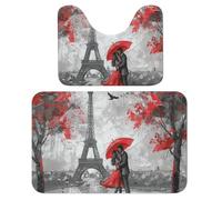 Set di 2 tappeti da bagno con pittura ad olio e Torre Eiffel Parigi, tappetino da bagno assorbente e tappetino da bagno tappetino antiscivolo con piedistallo WC