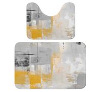 Set di 2 tappeti da bagno di arte moderna con pittura astratta gialla assorbente tappetino da bagno e tappetino da bagno tappetino antiscivolo con piedistallo WC