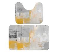 Set di 2 tappeti da bagno di arte moderna con pittura astratta gialla assorbente tappetino da bagno e tappetino da bagno tappetino antiscivolo con piedistallo WC