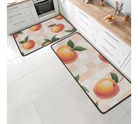 Set di 2 tappeti da cucina a scacchiera color pesca, anti-affaticamento, con retro antiscivolo, in memory foam, per lavanderia, ufficio, 119,4 x 43,2 cm + 73,7 x 43,2 cm