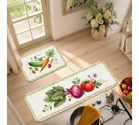 Set di 2 tappeti da cucina a tema ortaggi ad acquerello | Tema della fattoria, tappetini da cucina per pavimento, prodotti da giardino, illustrazioni botaniche, arte dell'acquerello