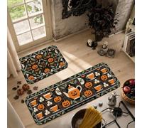 Set di 2 tappeti da cucina a tema zucche di Halloween con teiera Jack-o