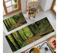 Set di 2 tappeti da cucina Alberi Sentiero, 50x80cm+50x150cm antiscivolo Lavabile Tappeto da cucinas Romanzo Autunnale per la decorazione della casa e l'ufficio, Giallo