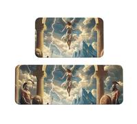 Set di 2 tappeti da cucina antichi greci mitologici con divinità ed eroi in legno antiscivolo, tappetino da cucina anti fatica, tappetini lunghi per casa e ufficio
