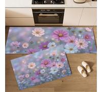Set Di 2 Tappeti Da Cucina Antifatica Cosmo Rosa E Bianco, Tappetini Da Cucina Mare Di Fiori Da Sogno per La Decor Della Casa E L'ufficio, Antiscivolo, Tappetini Da Cucinas Comodi 45x75cm+45x150cm