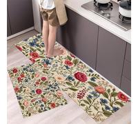 Set Di 2 Tappeti Da Cucina Antifatica, Stile Campagna Tappetini Da Cucina Per La Decorazione Della Casa E L'Ufficio, Tappetini Da Cucinas Comodi (Stampe Rose Rosse E Foglie Verdi,44×70Cm+44×120Cm)