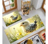 Set di 2 Tappeti da Cucina Antifatica, Tappetini da Cucina per Iperrealismo Casa e l'ufficio, Antiscivolo, Tappetini da Cucinetta Giallo-Verde Comodi, Macchie D'Erba Sui Polli, 40x60cm+40x120cm