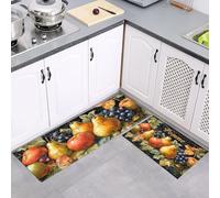 Set di 2 Tappeti da Cucina Antifatica, Tappetini Francese Pittura Di Frutta per Della Casa e l'ufficio, Impermeabili Antiscivolo, Arancione Verde Tappetini da Cucina Olio Arte, 43x75cm+43x150cm
