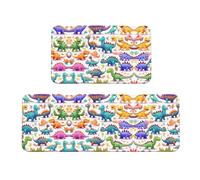 Set di 2 tappeti da cucina antiscivolo con dinosauri colorati in stile cartone animato, per casa, ufficio, lavanderia