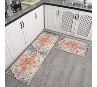 Set di 2 tappeti da cucina antiscivolo e lavabili, in poliestere assorbente per runner per lavello e fornello, comfort anti fatica, 17x30 in, 43,2 x 76,2 cm (fiori e colori)