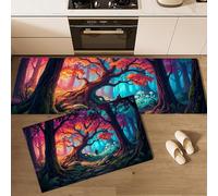 Set di 2 Tappeti da Cucina Antiscivolo Escursionisti Nella Foresta Fantastica Tappetini da Cucina Stile Avventura Lavabile Tappetino di Protezione per Corridoio, Lavello, Scrivania, 43x75cm+43x150cm