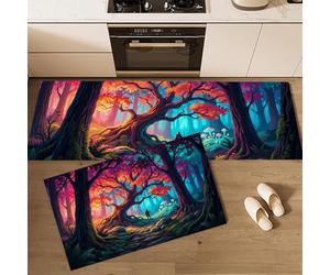 Set di 2 Tappeti da Cucina Antiscivolo Escursionisti Nella Foresta Fantastica Tappetini da Cucina Stile Avventura Lavabile Tappetino di Protezione per Corridoio, Lavello, Scrivania, 43x75cm+43x150cm