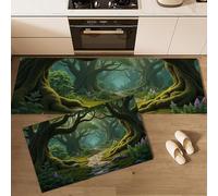 Set di 2 Tappeti da Cucina Antiscivolo Foresta Dell'Arco Di Muschio Tappetini da Cucina Fiaba Magica Lavabile Tappetino di Protezione per Corridoio, Lavello, Scrivania in Piedi, 50x80cm+50x150cm