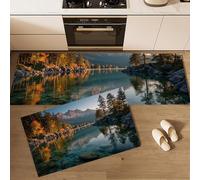 Set di 2 Tappeti da Cucina Antiscivolo Lavabile 40x60cm+40x120cm Tappetini da Cucina Foreste Conifere Laghi Runner Tappeto Tramonto Sui Laghi Alpini Facile da Pulire per Davanti Lavandino, Corridoio