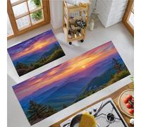 Set di 2 Tappeti da Cucina Antiscivolo Montagne Forestali Tappetini da Cucina Tramonto Nella Foresta Montagna Lavabile Tappetino di Protezione per Corridoio, Lavello, Scrivania, 43x75cm+43x120cm