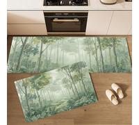 Set di 2 Tappeti da Cucina Antiscivolo Sentiero Felci Tappetini da Cucina Foresta Nebbiosa Lavabile in Lavatrice Tappetino di Protezione per Corridoio, Lavello, Scrivania in Piedi, 50x80cm+50x150cm